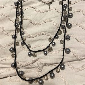 Long black and gray pearl necklace